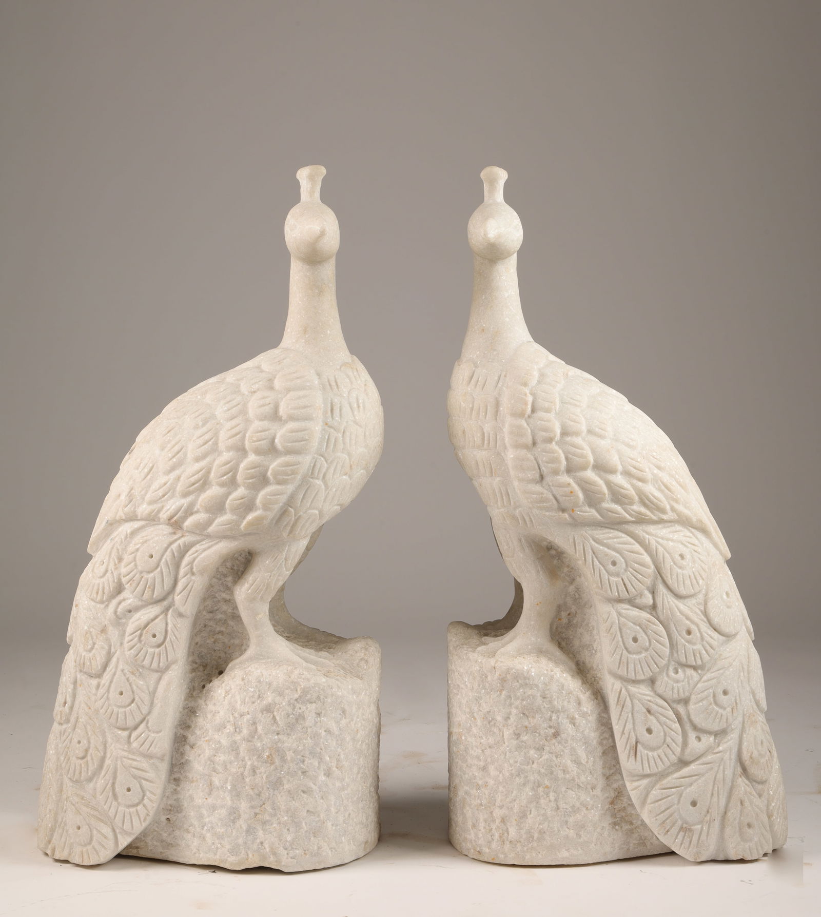 Pair of Carved Marble Garden Statues Peacocks (1 of 4)