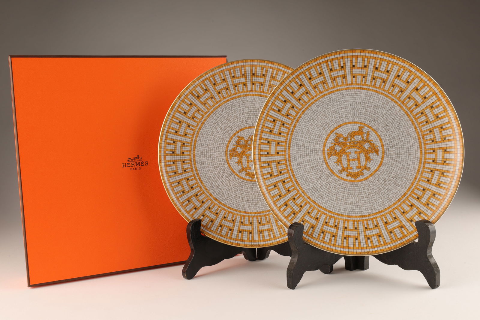 Hermes Porcelain Mosaique Au 24 Or Dessert Plates (1 of 8)