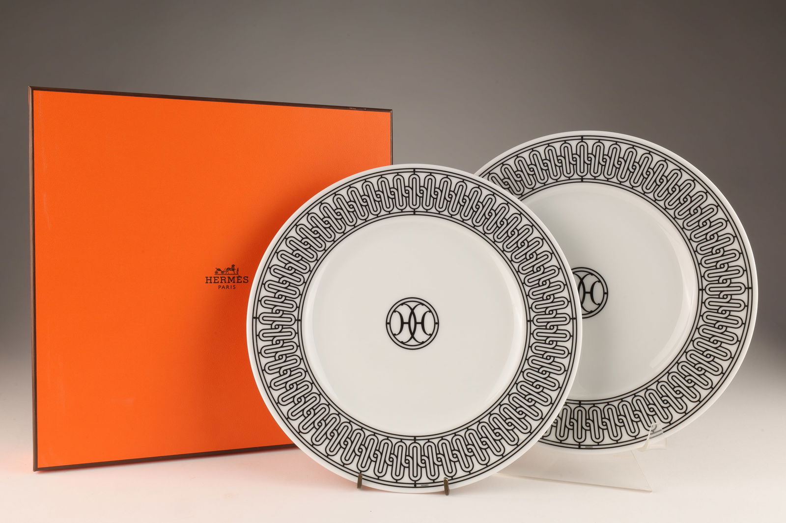 Set of 2 Hermes Porcelain H Deco Dessert Plates (1 of 7)