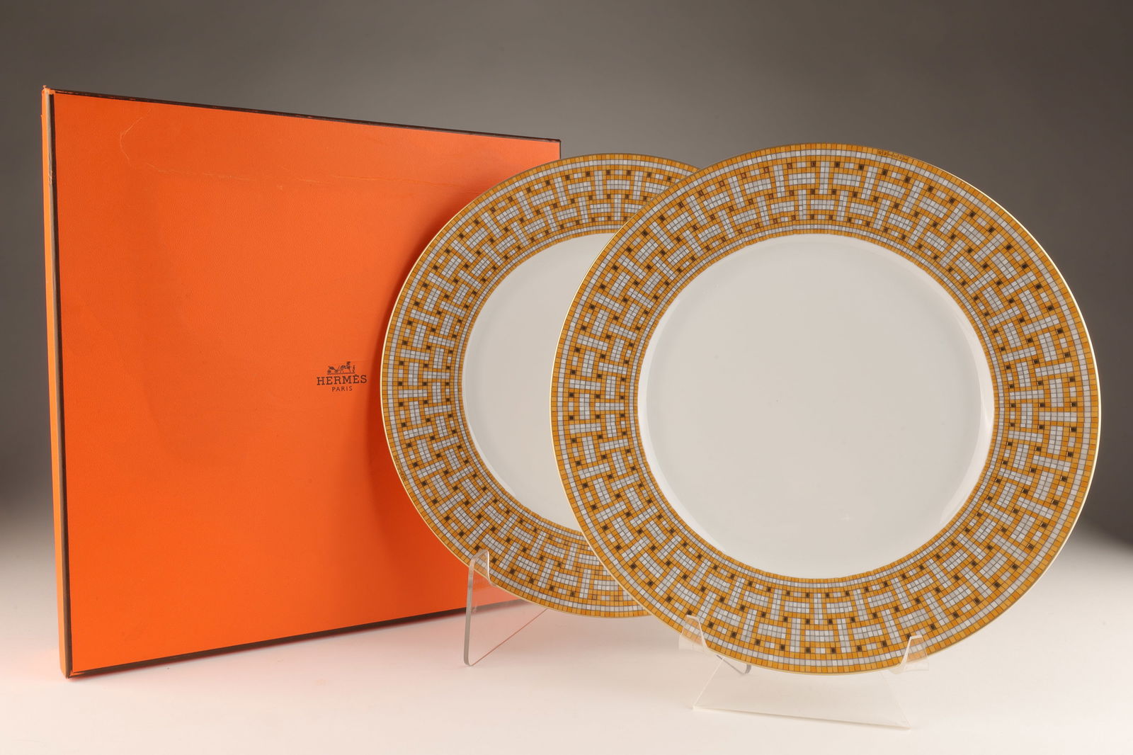 Set of 2 Hermes Mosaique Au 24 Or Dinner Plates (1 of 8)