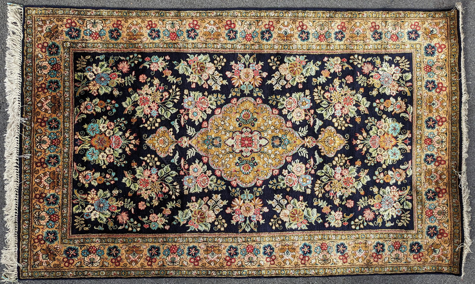 Middle Eastern Quom Qum Silk Wool Carpet Rug 1950s (1 of 3)