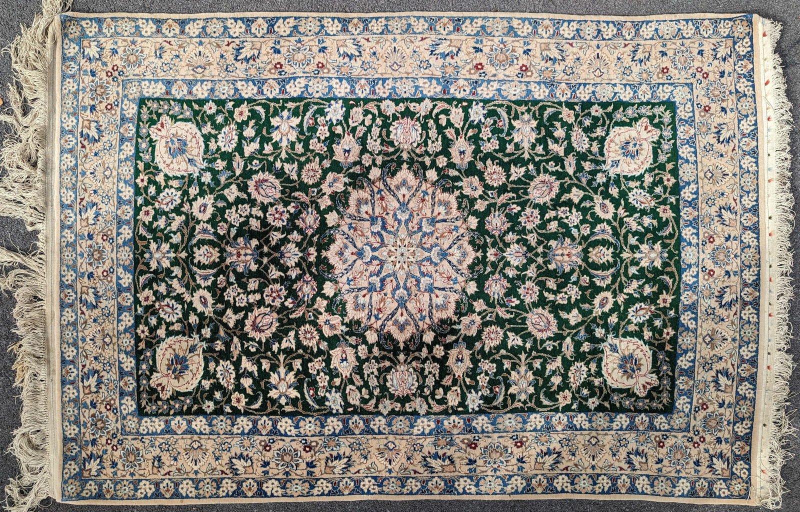 Middle Eastern Nain Wool Carpet Rug Blue Ground 19 (1 of 3)