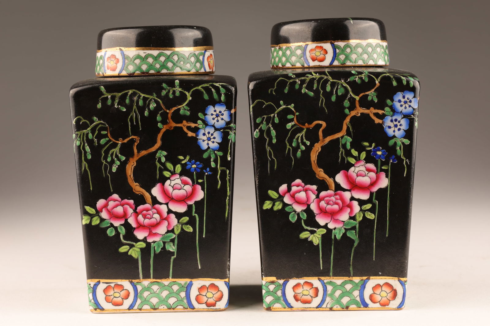 Pair Antique Chinoiserie Porcelain Tea Caddies (1 of 6)