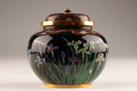 Very Fine Japanese Cloisonne Orchids Covered Jar: Very Fine Japanese Cloisonne Orchids Covered Jar. 3.75 inches H x 4 W x 3.25 deep.