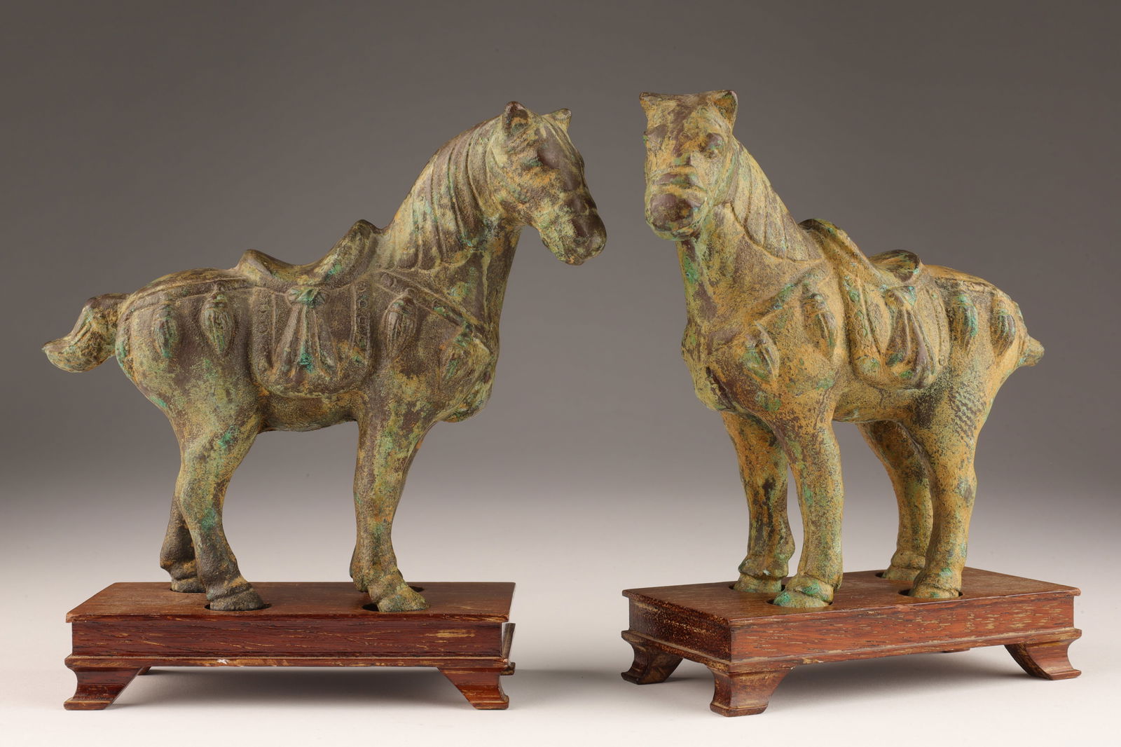 Pair Tang Style Chinese Patinated Bronze Horses (1 of 8)