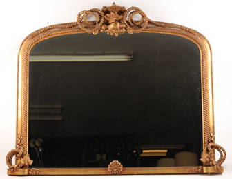 Antique Canadian Gilt Overmantle Mirror W/ Beaver