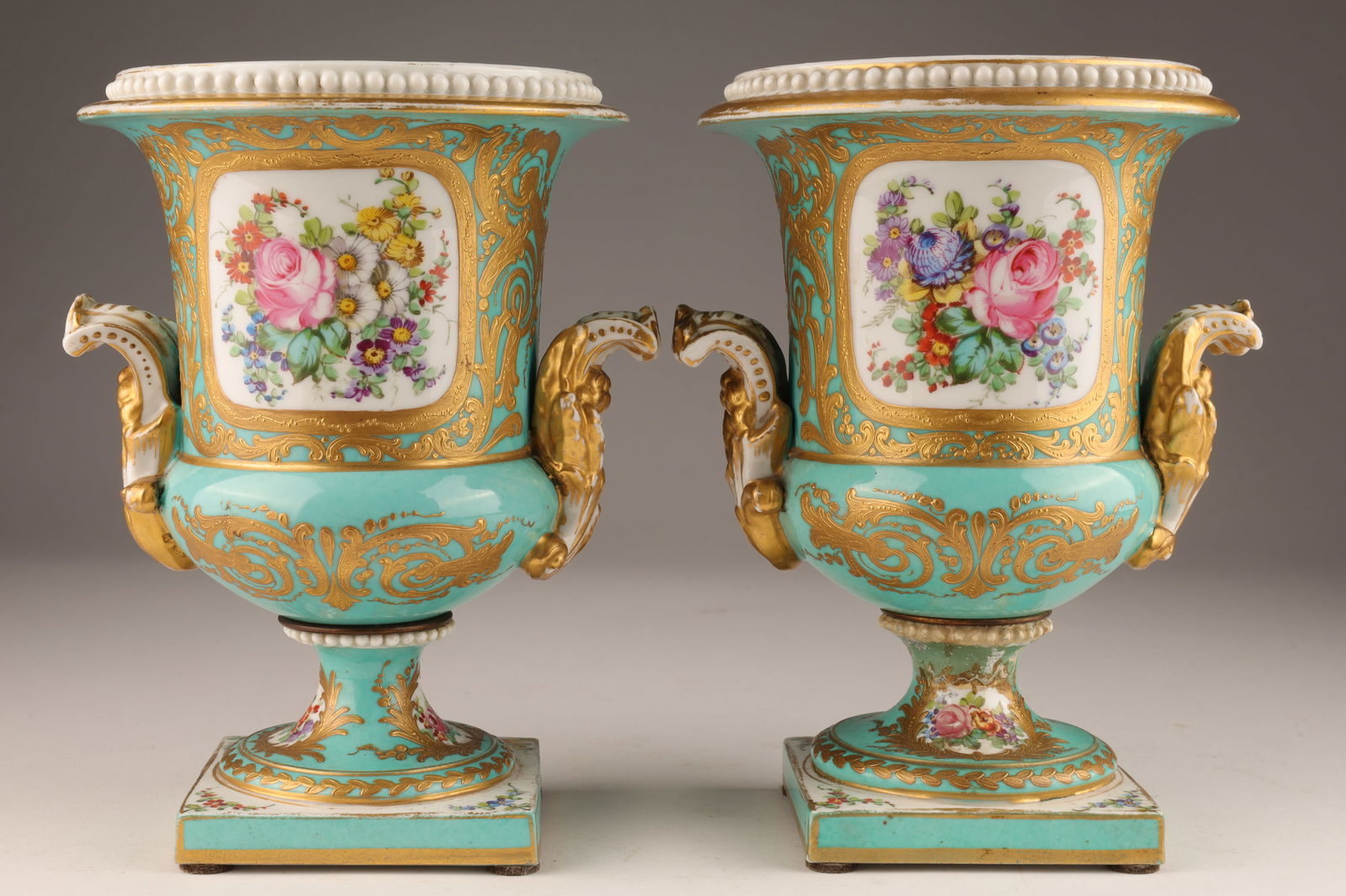 18th C French Sevres Gilded Turquoise Campana Urns (1 of 11)
