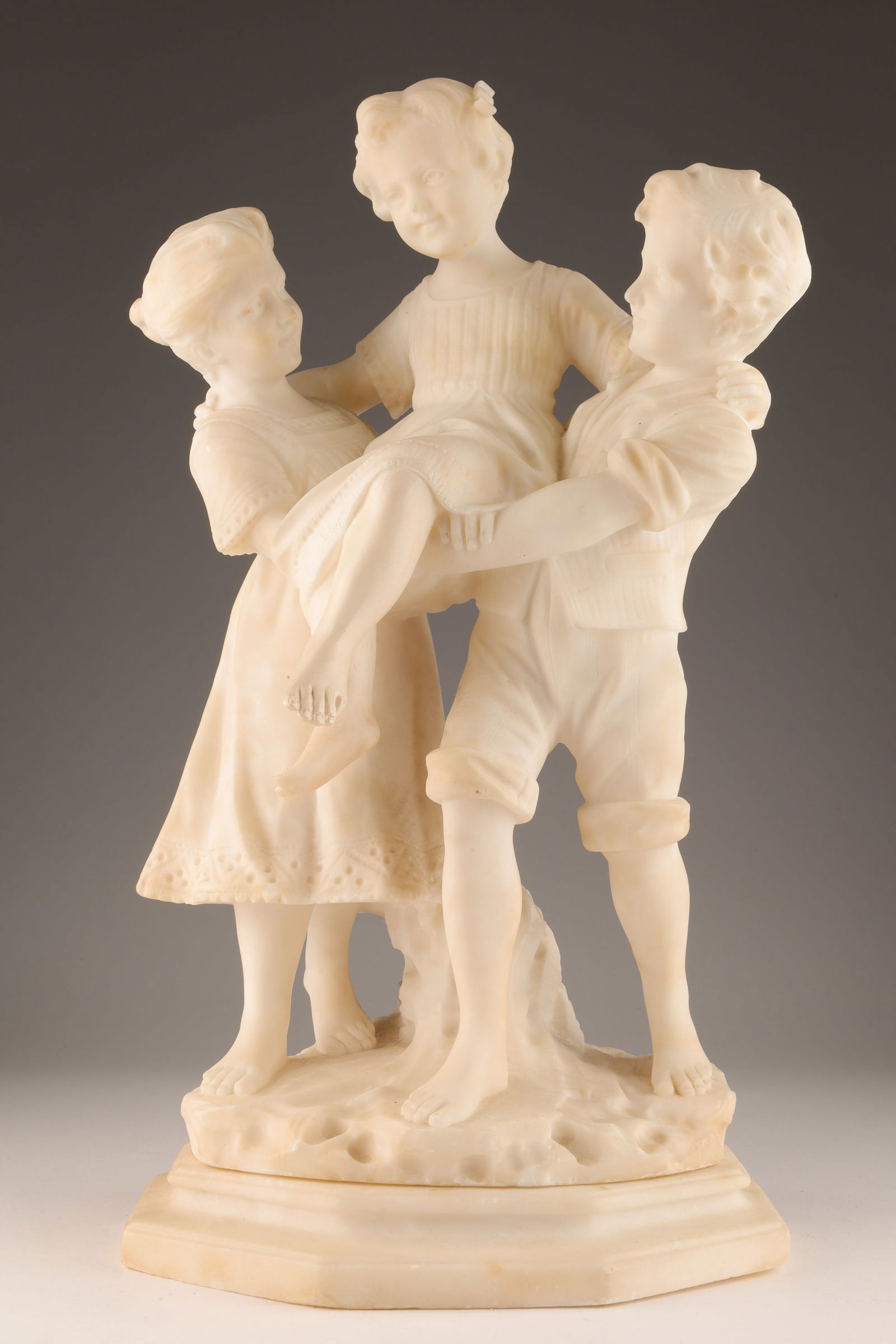Antique Alabaster Sculpture of 3 Children Playing (1 of 6)