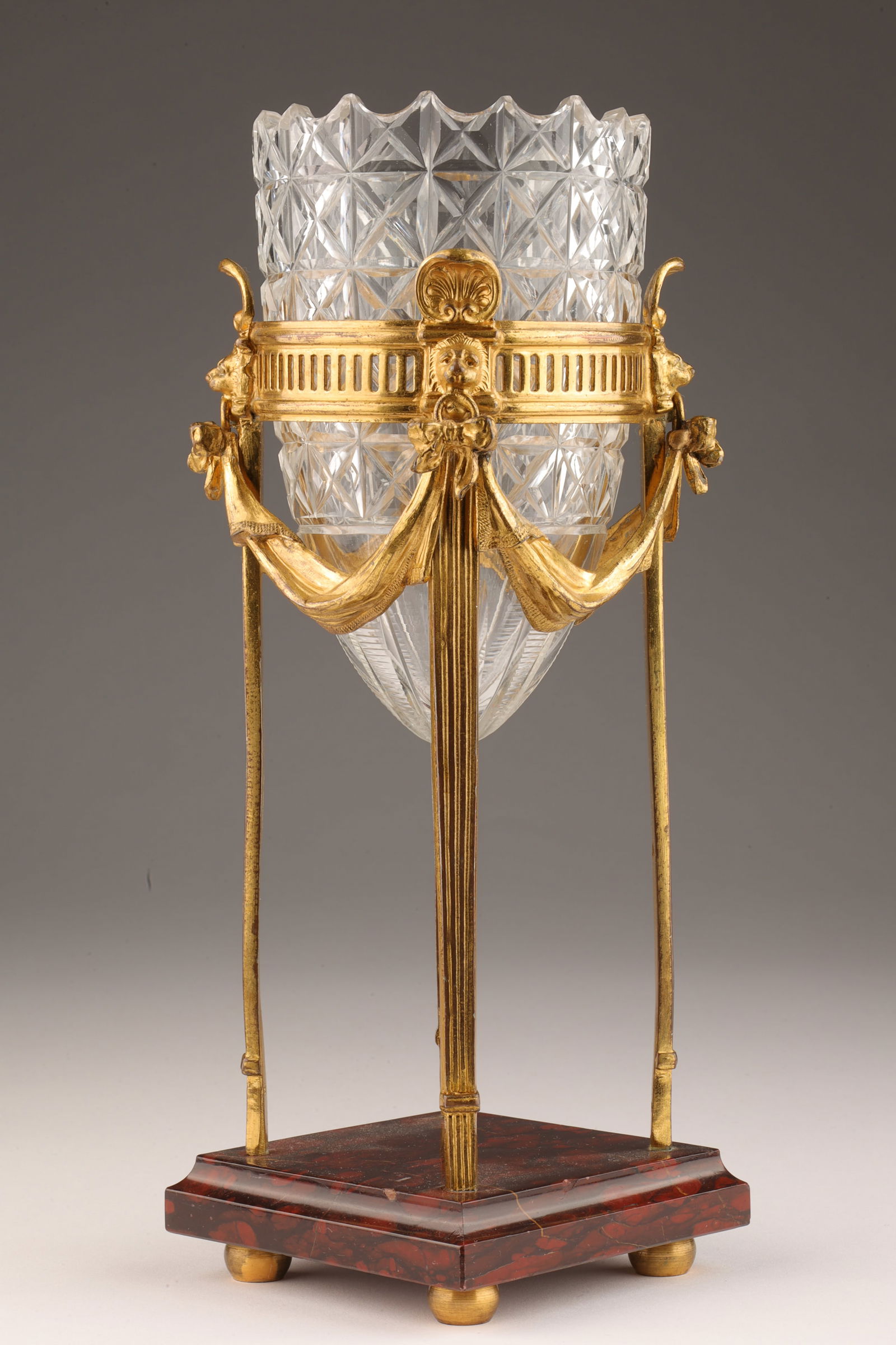 French Empire Gilt Bronze Marble Crystal Vase (1 of 7)