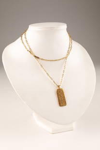 Van Cleef Arpels 18K Zodiac Sagittarius Necklace: Van Cleef and Arpels 18K Gold Zodiac Sagittarius Link Chain and Pendant. 28.9 grams, marked R50 750, V.C.A. B4078. Pendant marked VCA B1144 R9. Chain measures 30 inches L, pendant measures 1.75 inches