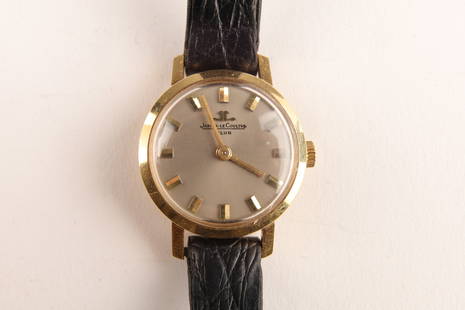 18K Gold Cased Jaeger LeCoultre Ladies Mechanical Swiss Watch: 18K Gold Cased Jaeger LeCoultre Club Swiss Made Ladies Wrist Watch with mechanical movement. Serial number on back of case. Total weight 13 grams (including leather straps).