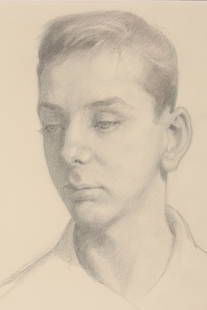 Nelson Shanks Pencil Drawing Portrait of a Male: Nelson Shanks (American, 1937-2015) Portrait of a male, Pencil on Paper, dated 1962, signed lower right. Measures 8.5 x 7.5 inches W within matting, framed 15.25 x 14.25 inches.