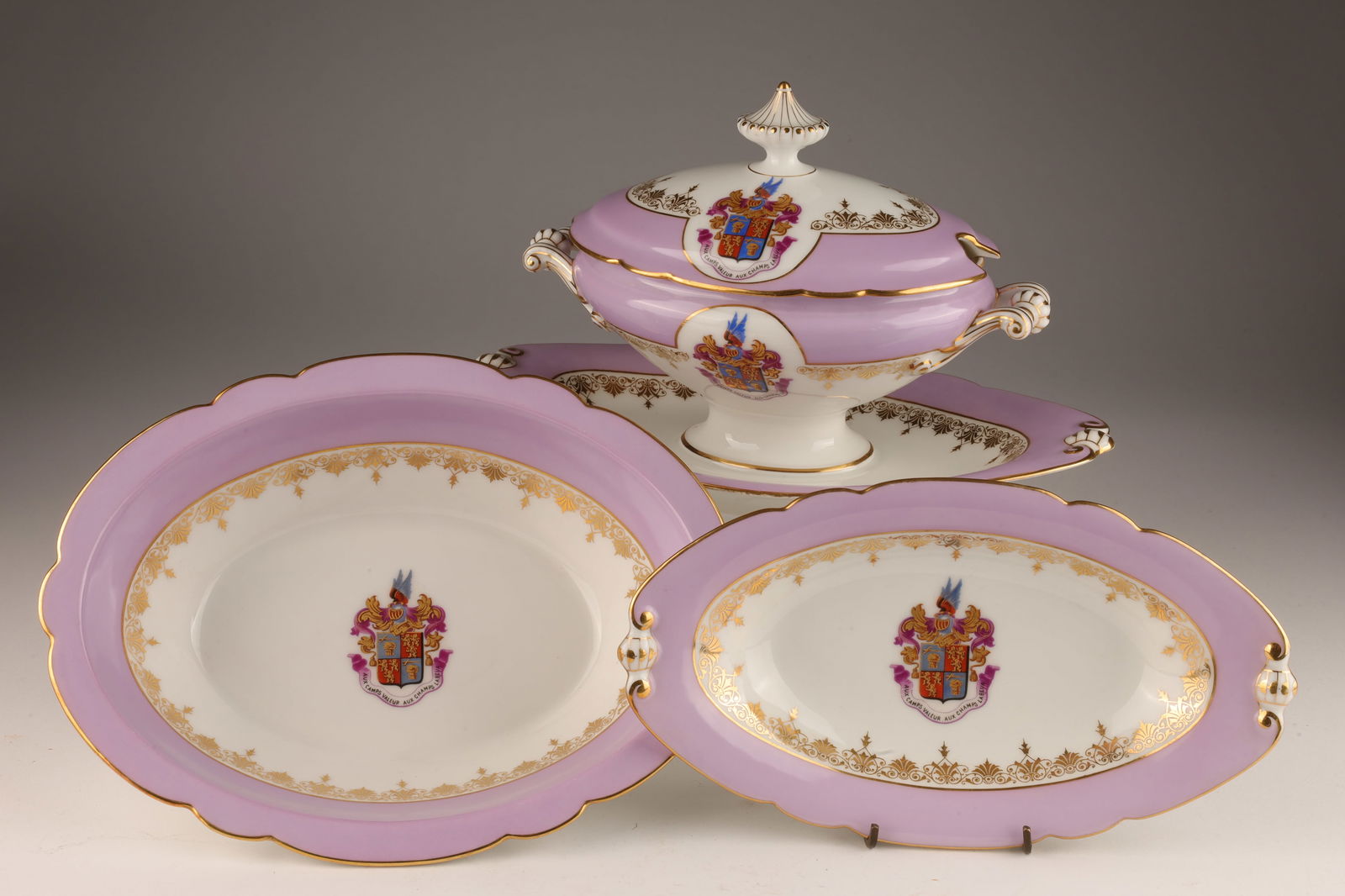 French Porcelain Armorial Lavender Serving Bowls (1 of 8)