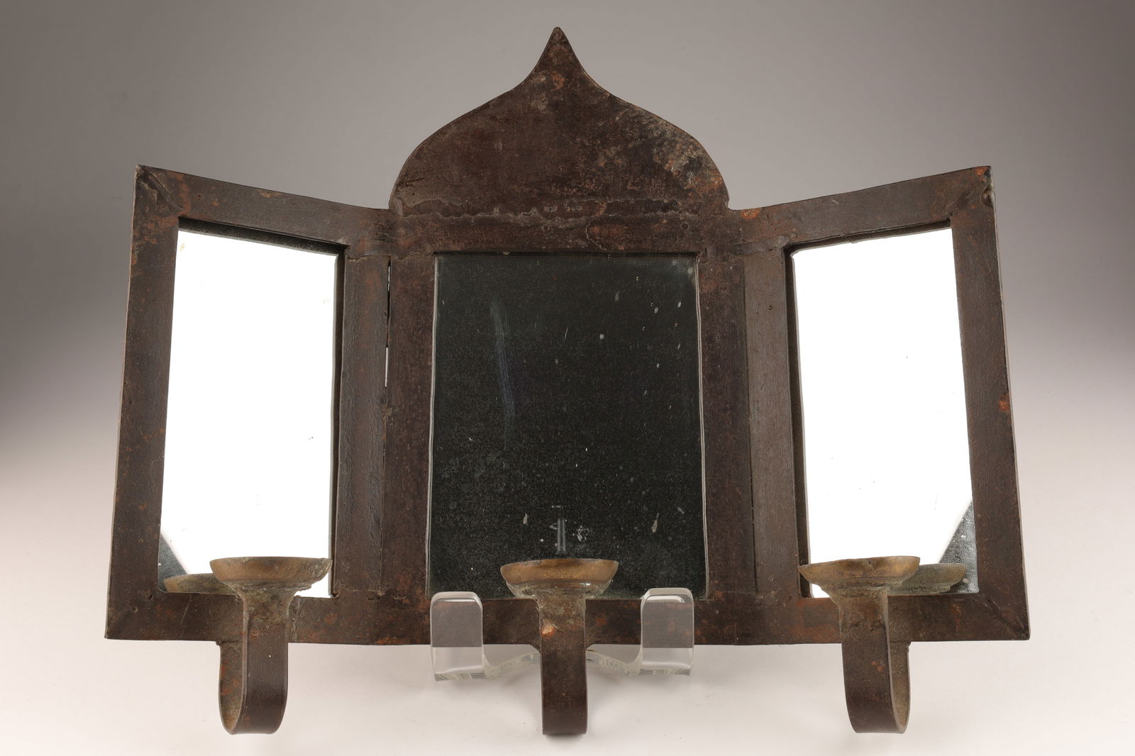 Antique Iron Triptych Wall Mirror Candle Sconce (1 of 4)