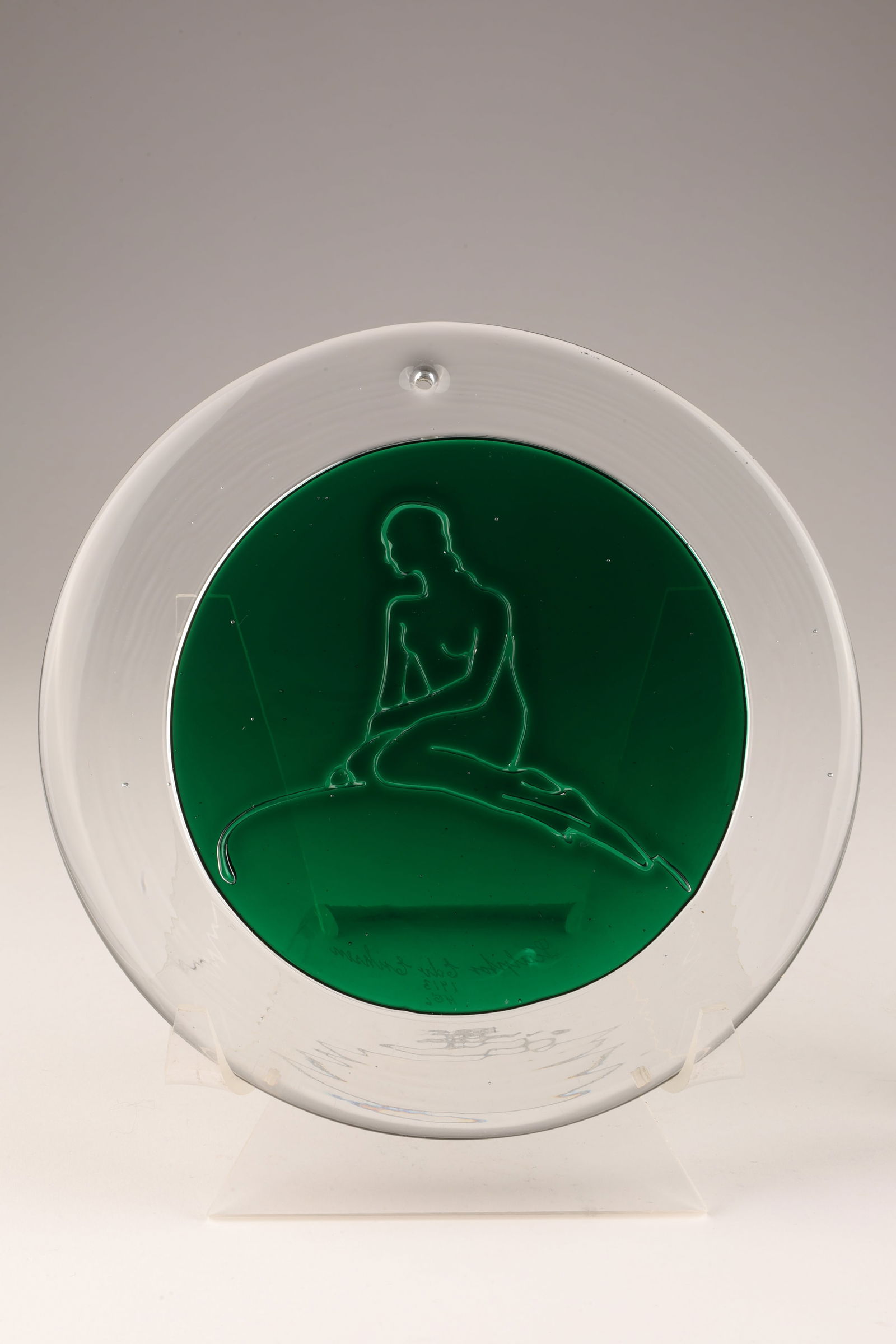 Holmegaard Glass Sun Catcher Little Mermaid: Holmegaard Glass Sun Catcher, The Little Mermaid DV Eriksen Copenhagen. 7 inches diameter.