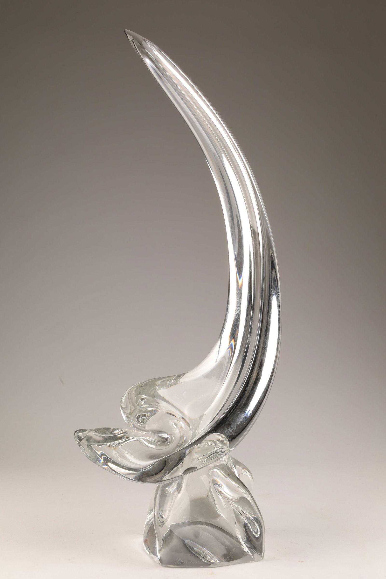 Daum France Crystal Modernist Dolphin Sculpture: 1960s Large Daum France Crystal Modernist Dolphin Sculpture. 23 inches H x 8 W x 4 deep.