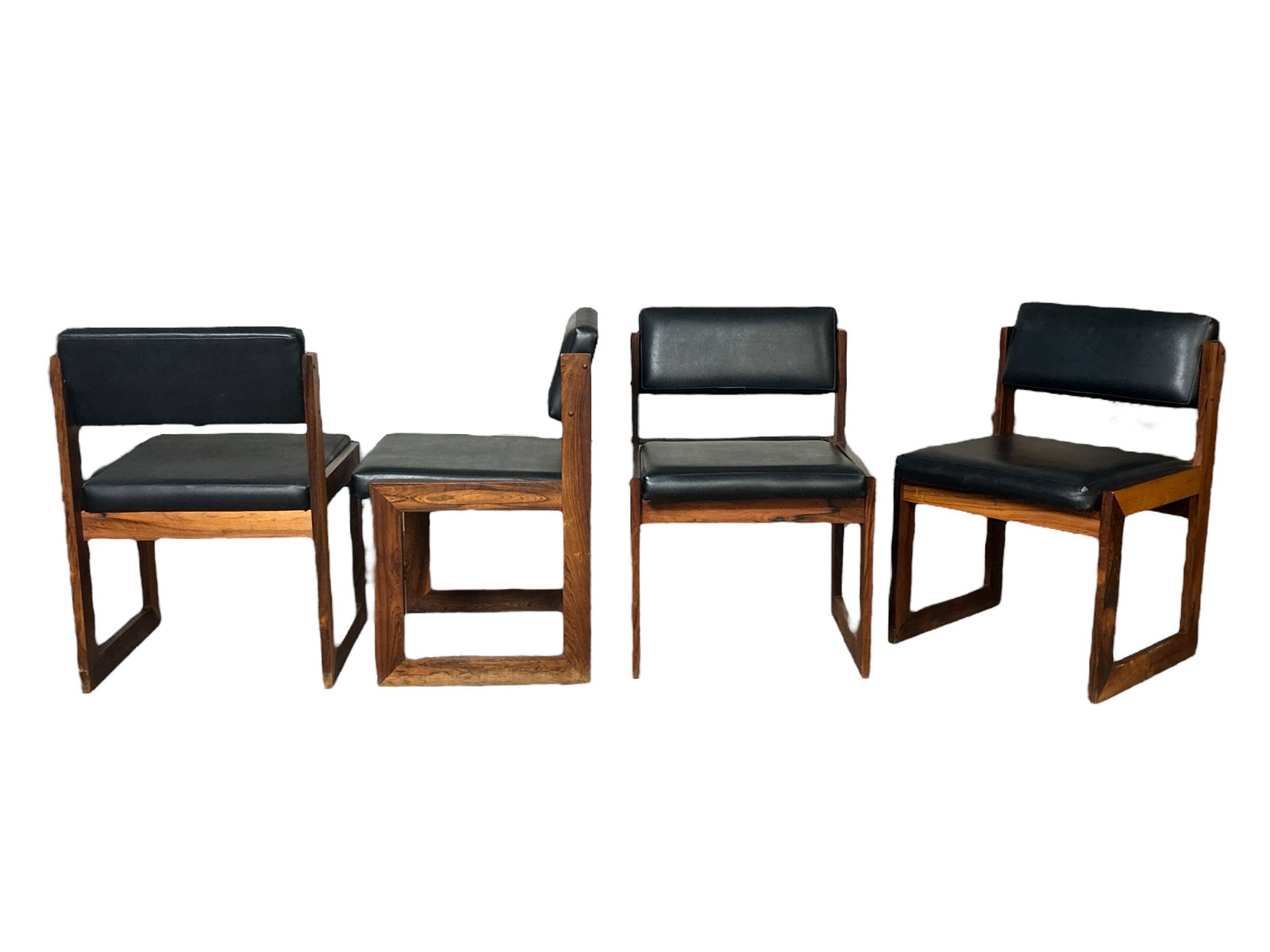 Set 4 Mid-Century Rosewood Black Leather Chairs (1 of 3)