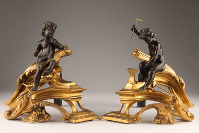 Louis XV Gilt Bronze Chenets / Putti Decoration