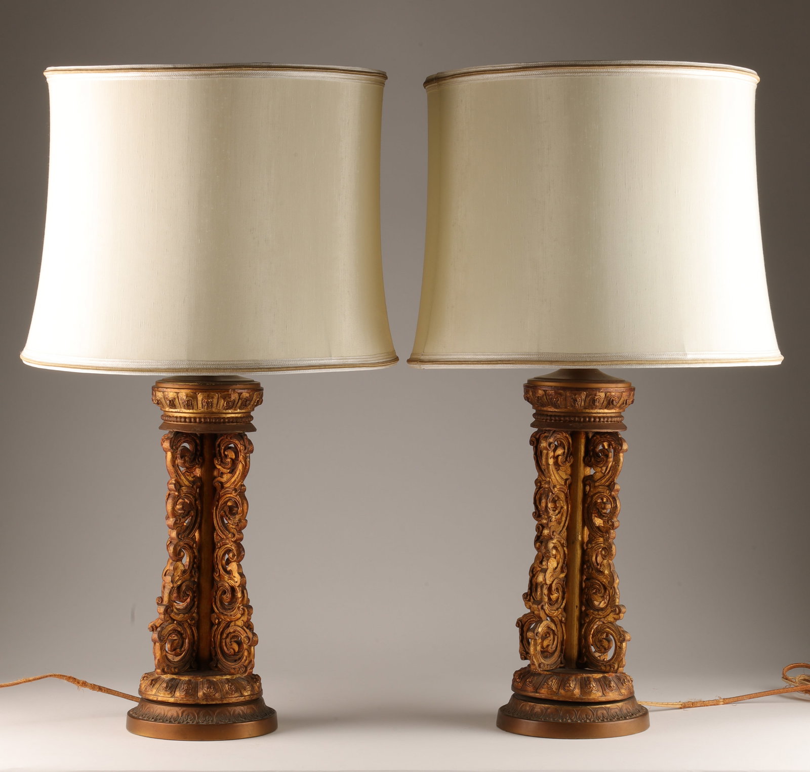 Pair 19th C Carved Gilt Wood Table Lamps (1 of 8)