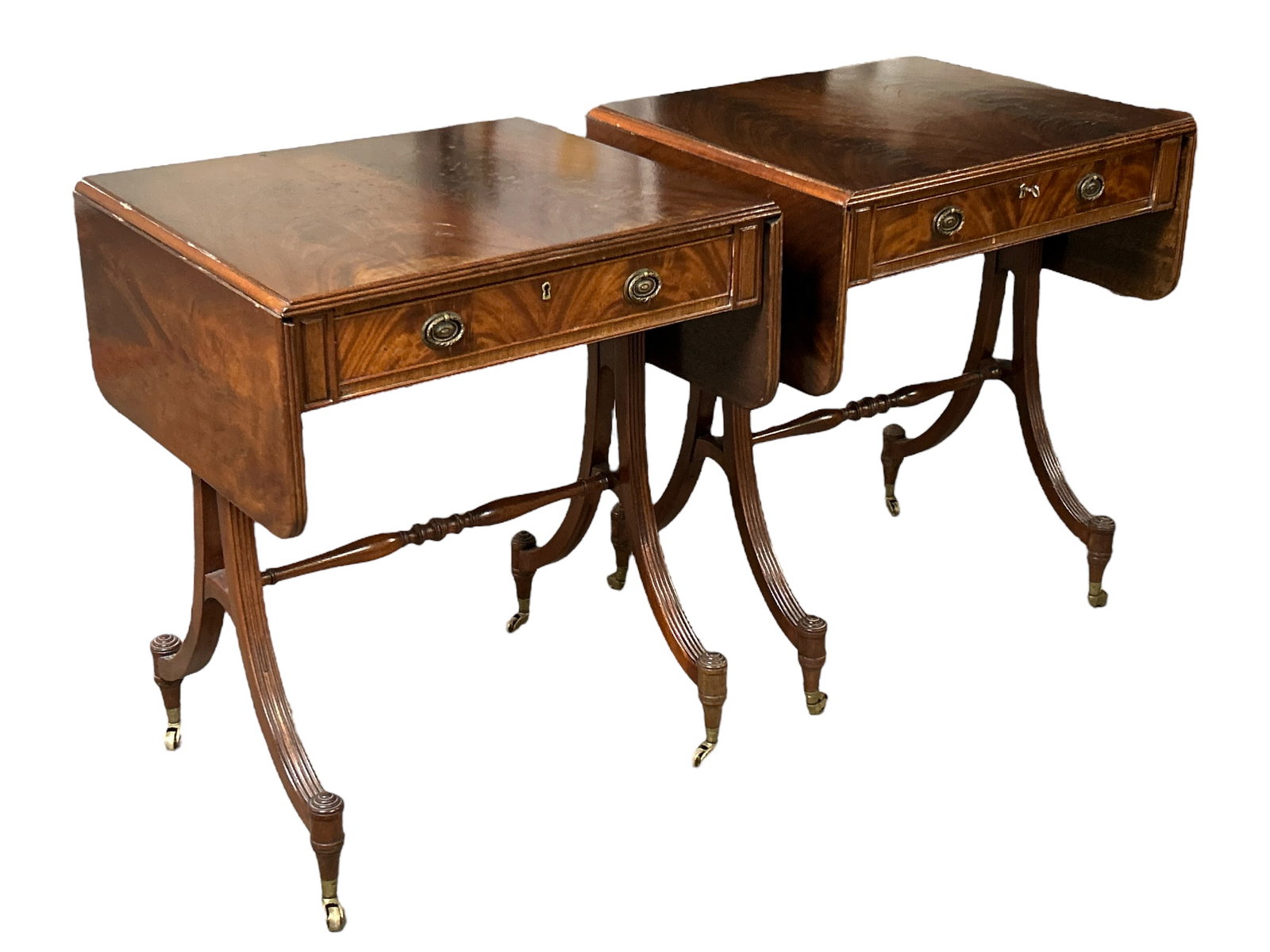 Pair Antique Flame Mahogany Drop Leaf Side Tables (1 of 5)