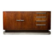 Art Deco Signed Flame Mahogany Aluminum Credenza