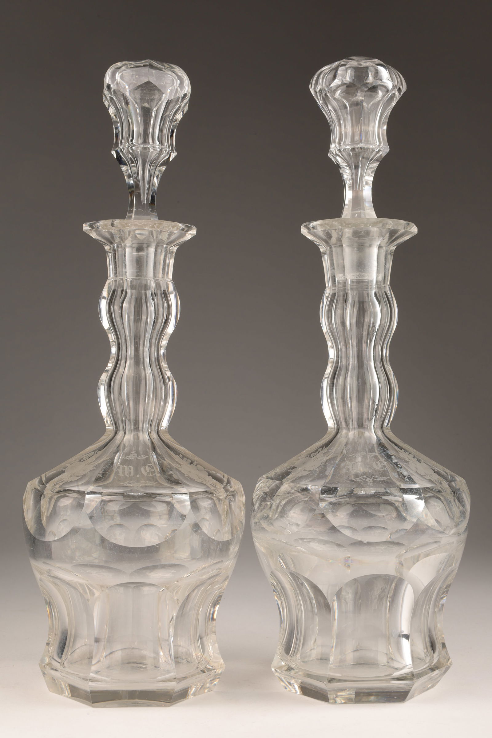 Pair Elaborate Facet Cut Victorian Decanters (1 of 7)