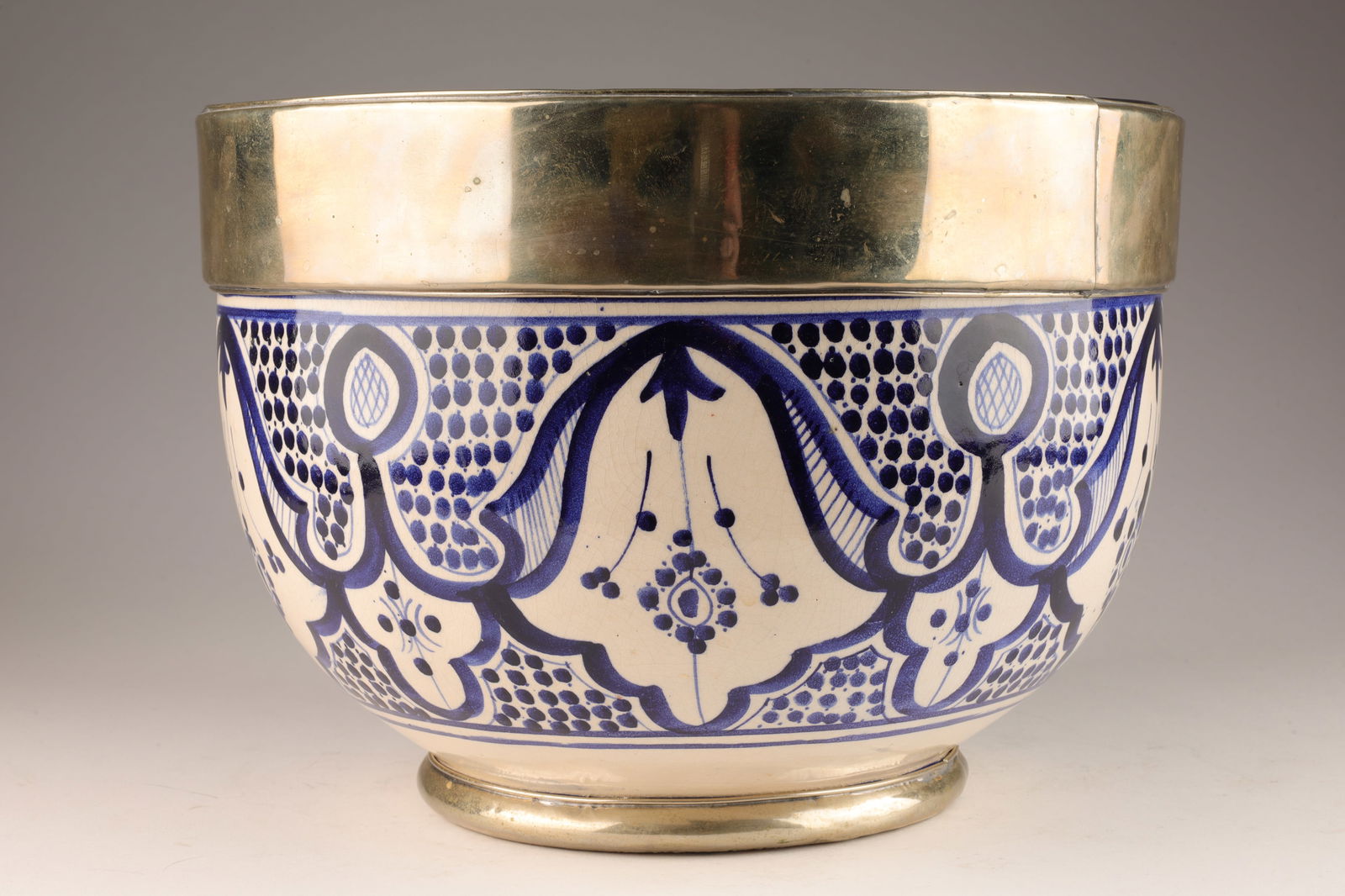 Middle Eastern Blue and White Pot Silvered Band (1 of 8)