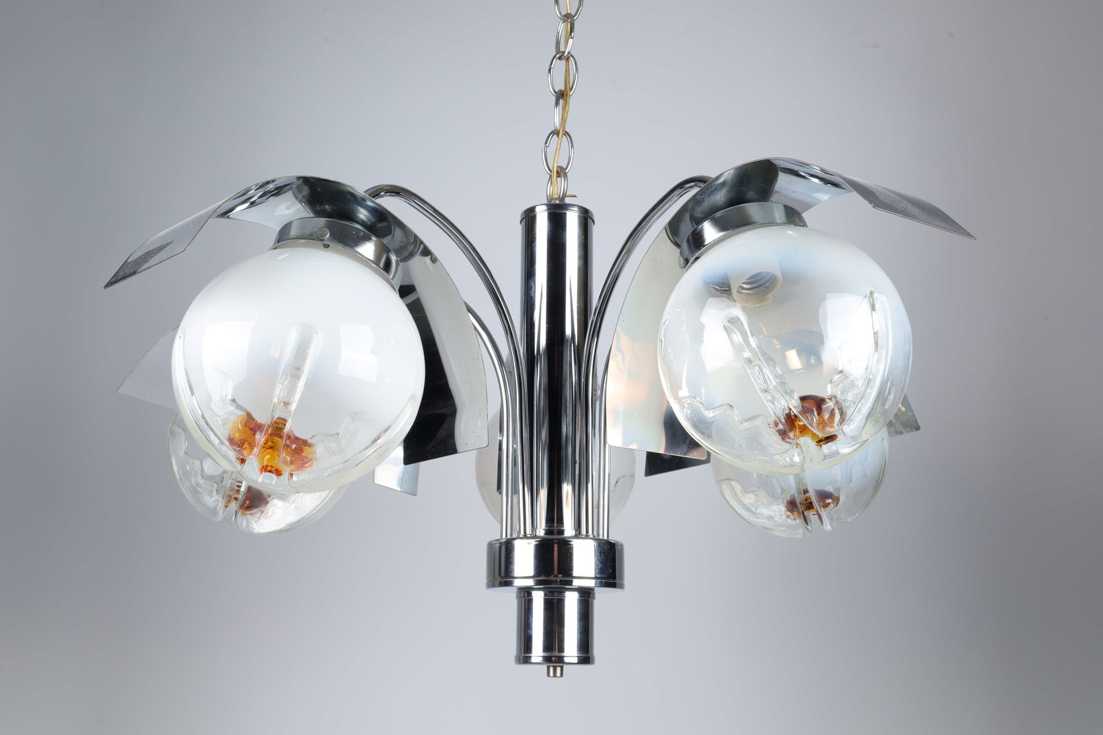 Italian 1970s Murano Mazzega Chrome Light Fixture (1 of 3)