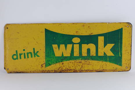 Vintage Metal Advertising WINK Soda Pop Sign: Vintage Metal Advertising WINK Soda Pop Sign. 11.5 inches H x 30 W. Some rust, dents.