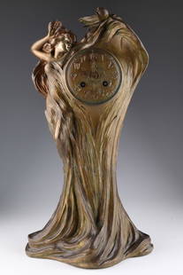 Art Nouveau French Figural Mantel Clock: Art Nouveau Belle Epoche French Figural Mantel Clock. Marked Hamelton Thomas Lees on the face. Functioning but should be serviced. 17.5 inches H x 9 W x 6 deep.