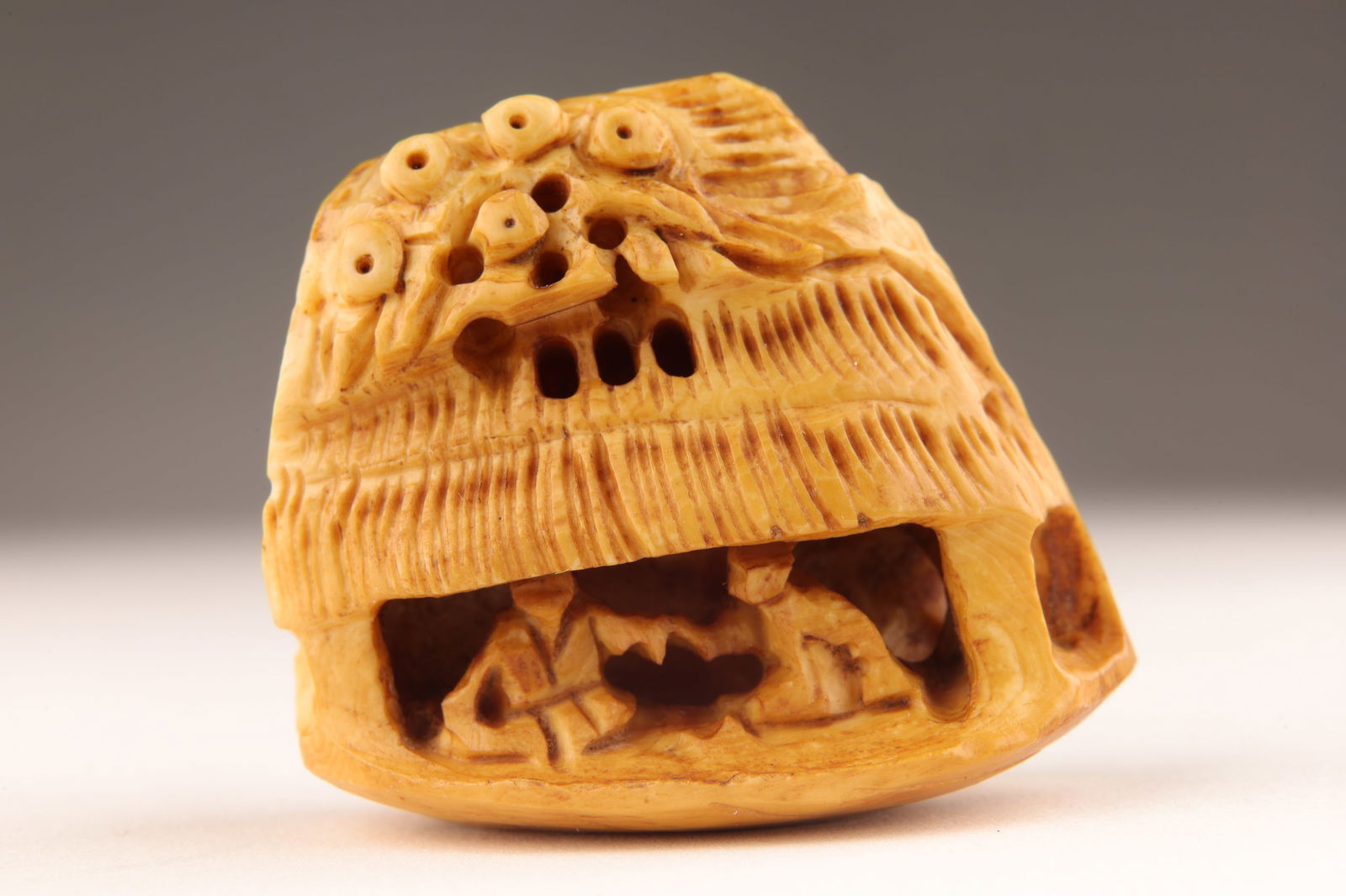 Japanese Signed Carved Netsuke House with Figures (1 of 6)
