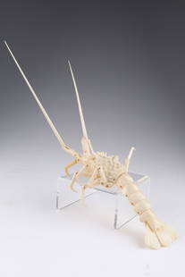 Signed Japanese Articulated Okimono Spiny Lobster: Signed Japanese Fully Articulated Okimono Figure of a Spiny Lobster. Fully articulated joints in the legs, tail and antennae. 12 inches L with antennae. This item cannot be exported from Canada.