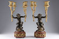 19th C French Bronze Ormolu Cherub Candelabras