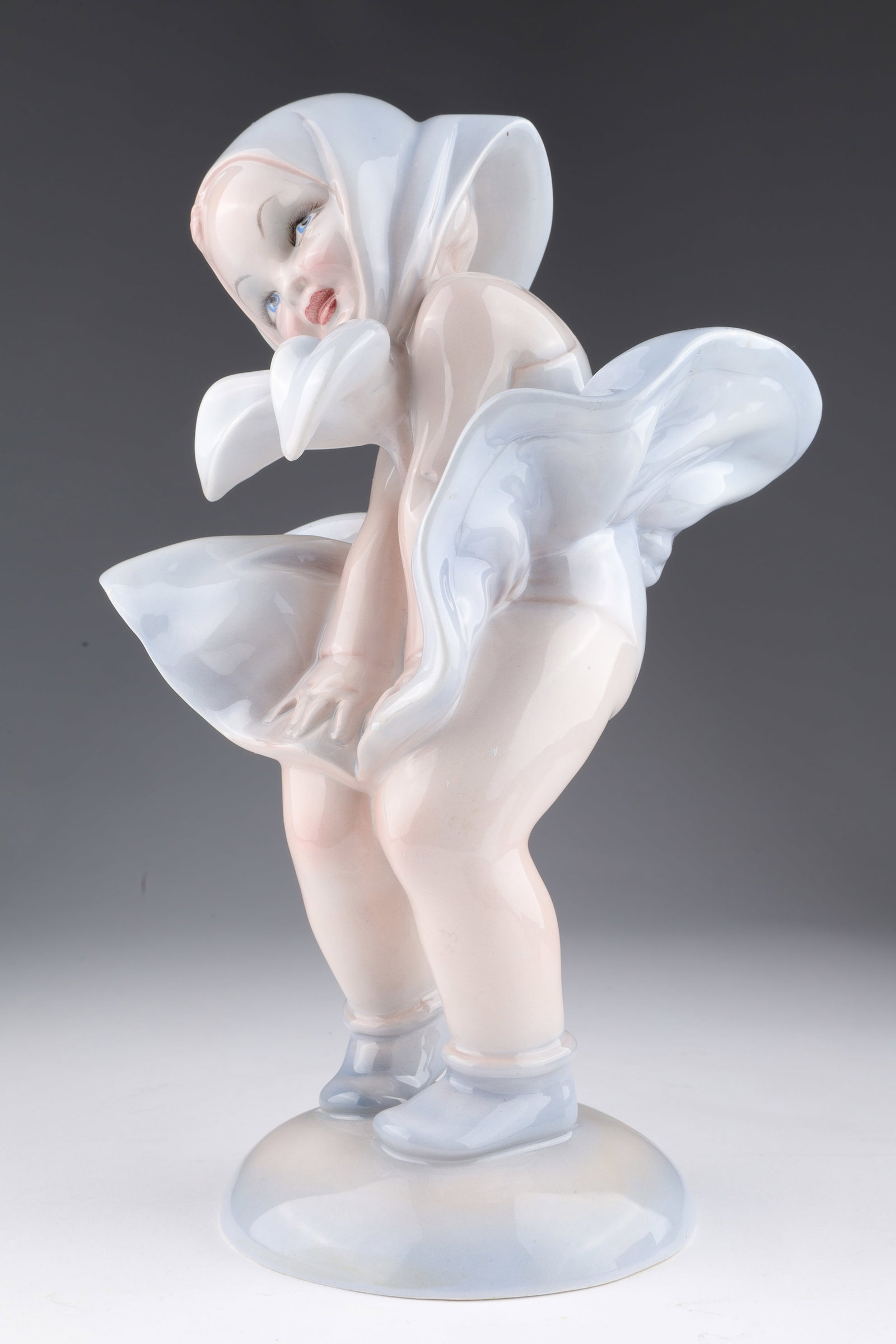 Rare 1930s Signed Guido Cacciapuoti Figurine: Rare 1930s Signed Guido Cacciapuoti Colpo di Vento Figurine. 11 inches H. Marked on underside, signed on back.