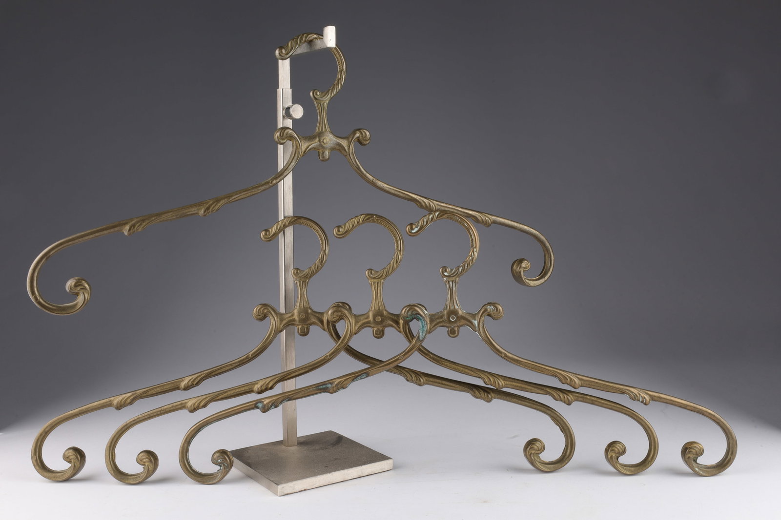 Set 4 Italian Hollywood Regency Brass Coat Hangers: Set of 4 Italian Hollywood Regency Brass Coat Hangers / Wedding Dress Hangers. 17 inches W x 7 H.