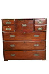 19th C Brass Mahogany Campaign Secretaire Chest