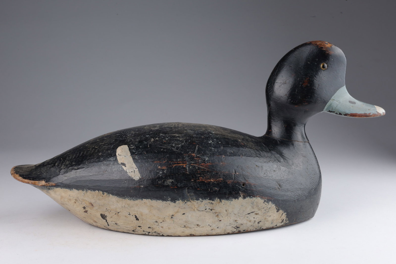 Carved Wood Duck Decoy Bluebill Drake: Carved Wood Duck Decoy Bluebill Drake, Glass Eyes. 14 inches L x 7.5 H x 6 W.