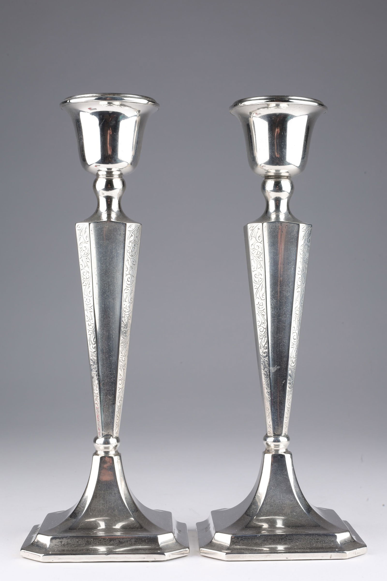 Pair Clark and Sewell Sterling Silver Candlesticks: Pair Clark and Sewell Sterling Silver Candlesticks, hallmarked. 9 inches H x 3.25 x 3.25.