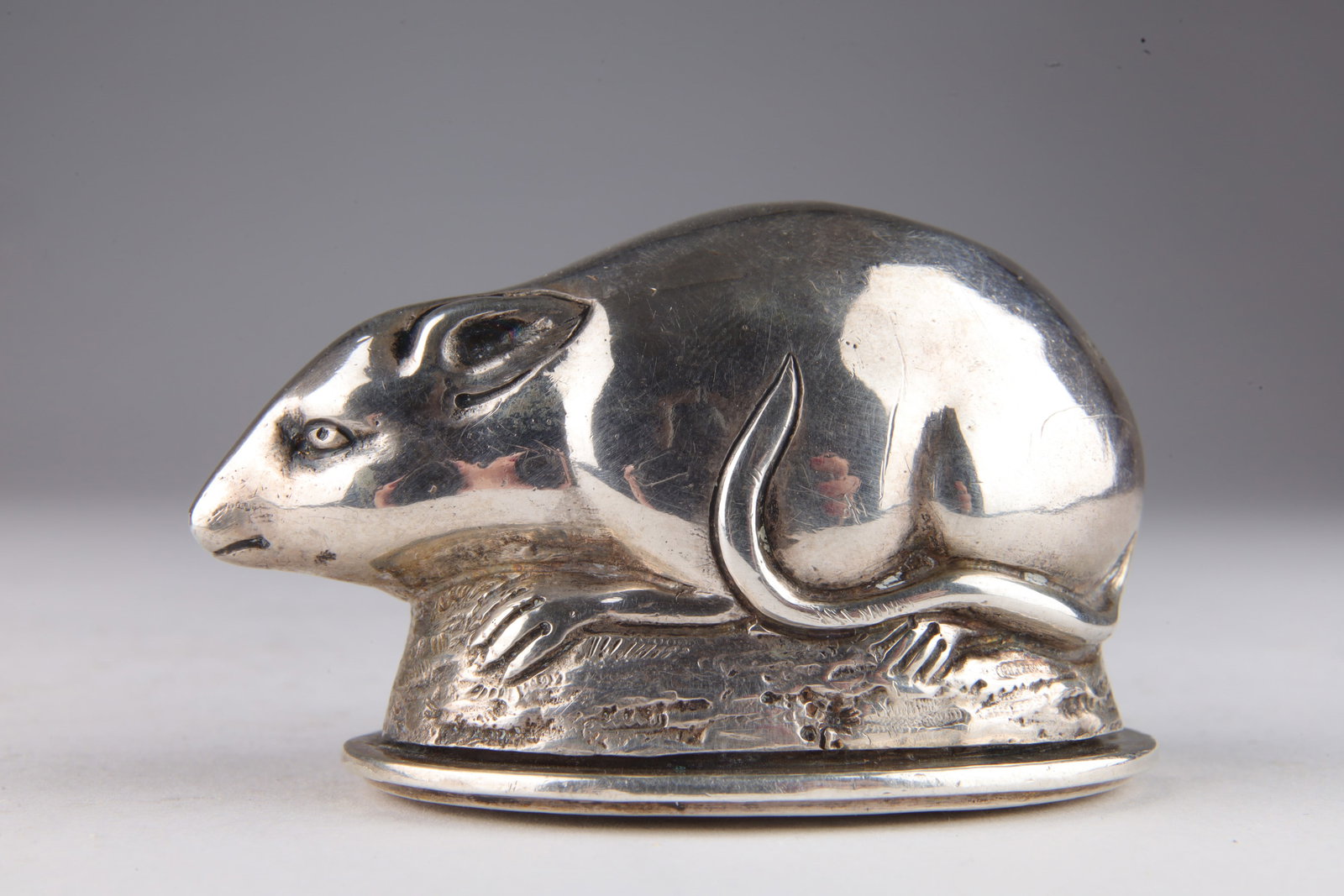 Antique Silver Plated Victorian Rat Snuff Box: Antique Silver Plated Victorian Rat Snuff Box. Hallmarked Crown over 88. 2.5 inches L x 1.5 H x 1.5 W.