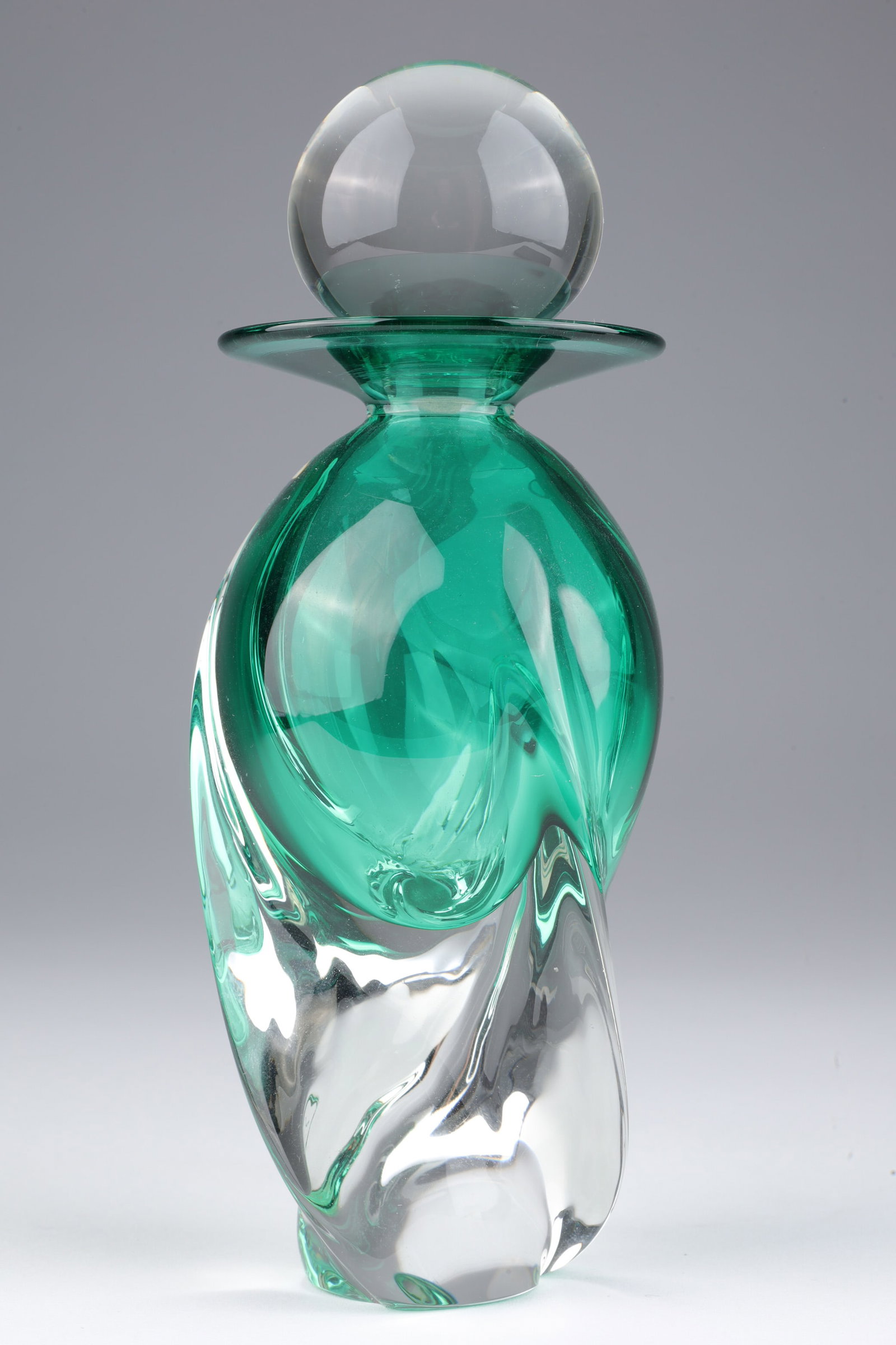Signed Michael Trimpol Art Glass Perfume Bottle: 1995 Signed Michael Trimpol Art Glass Perfume Bottle. 6.5 inches H.