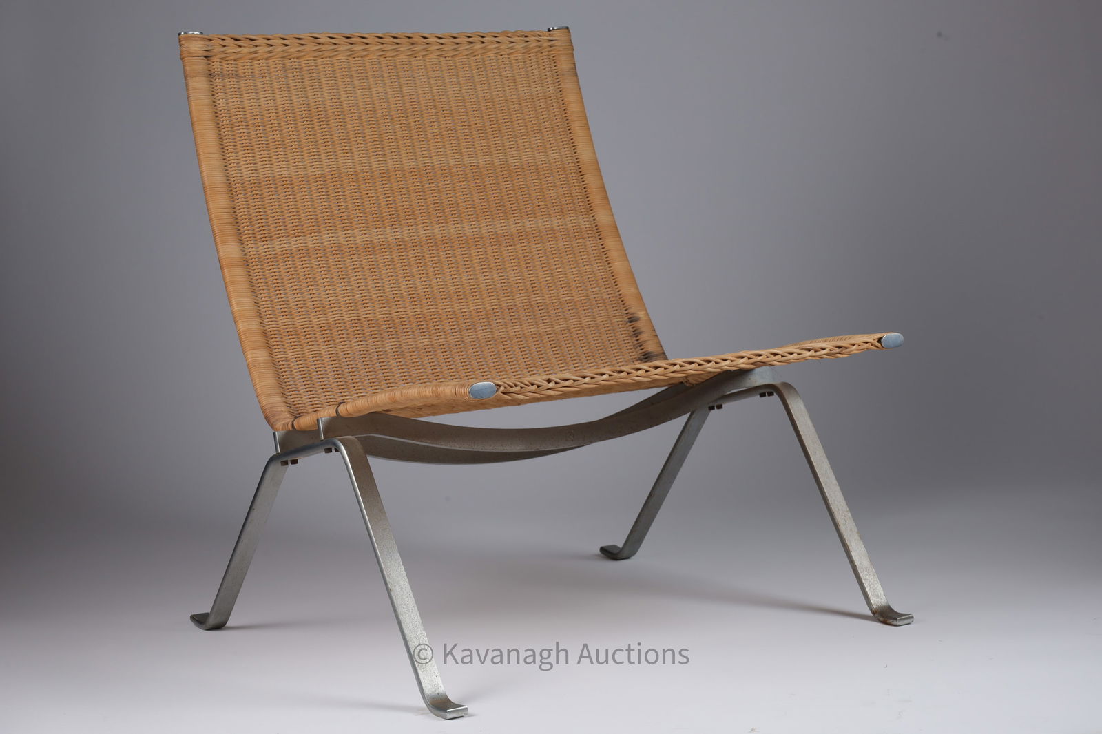 MCM Poul Kjaerholm PK-22 E. Kold Christensen Steel / Cane Lounge Chair (1 of 9)