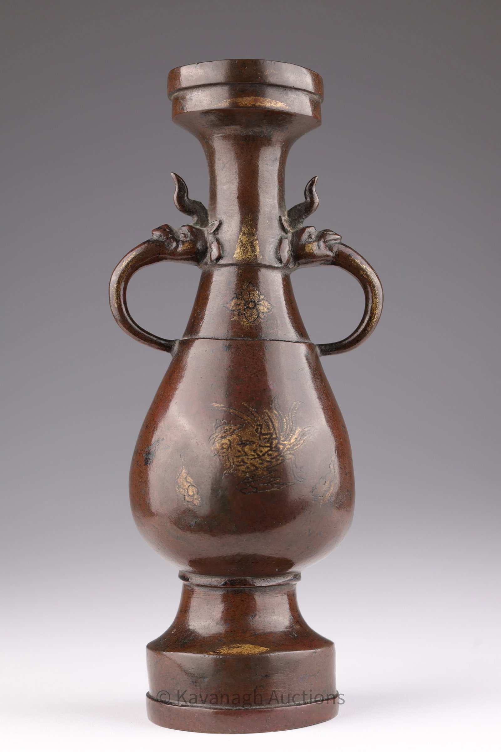 Antique Chinese Gilt Bronze Dragon Handle Vase (1 of 14)