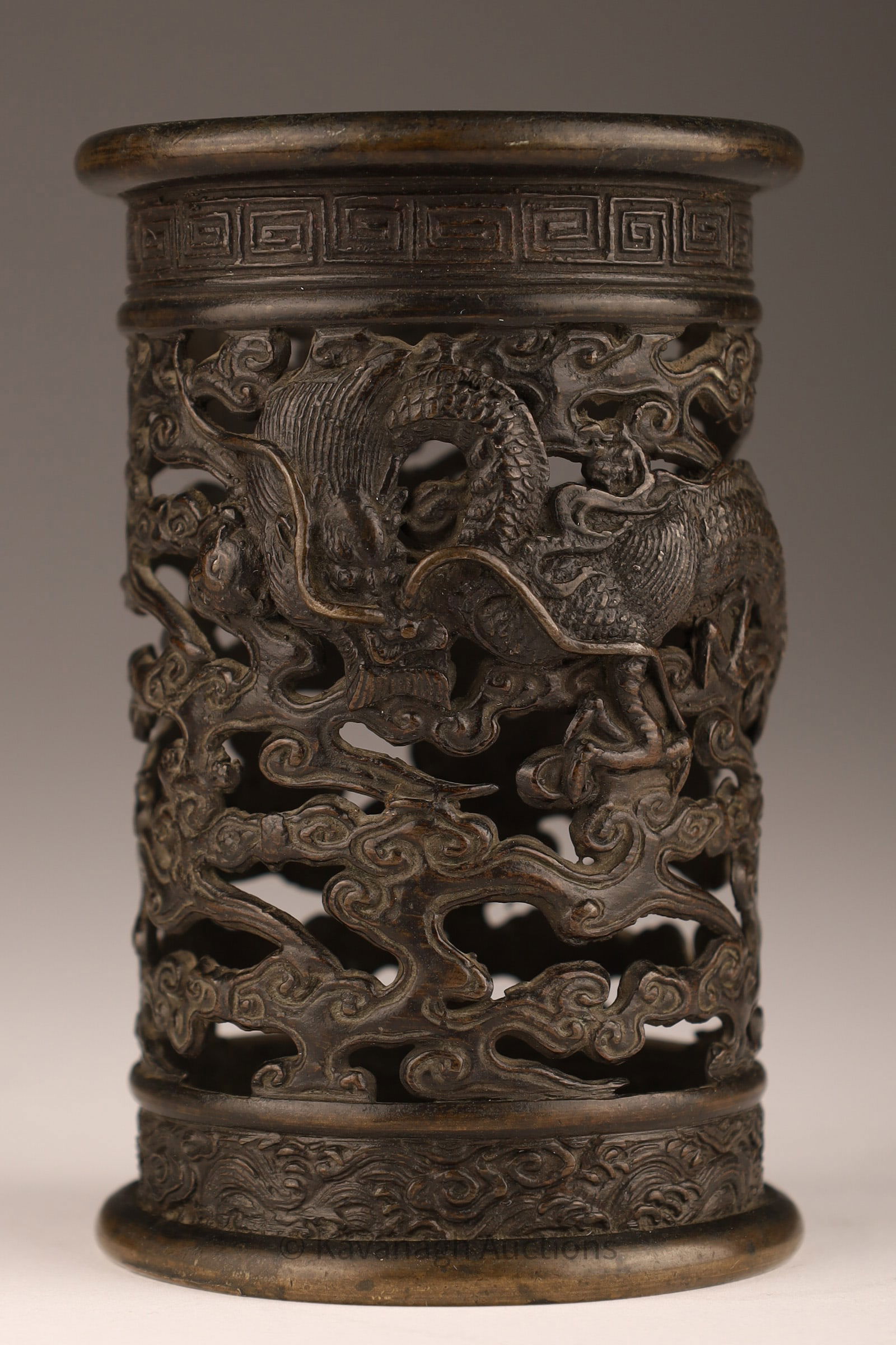 Antique Chinese Reticulated Bronze Brush Pot (1 of 7)