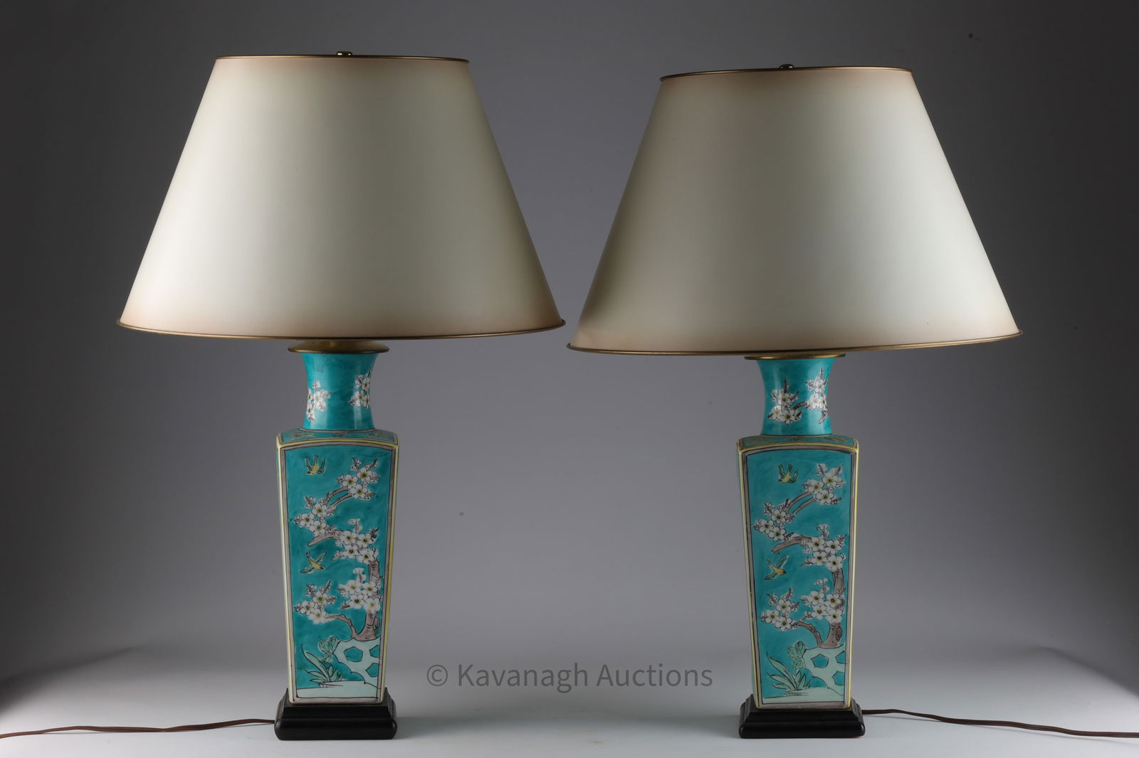 Pair Chinese Square Form Famille Verte Vases Lamps (1 of 6)