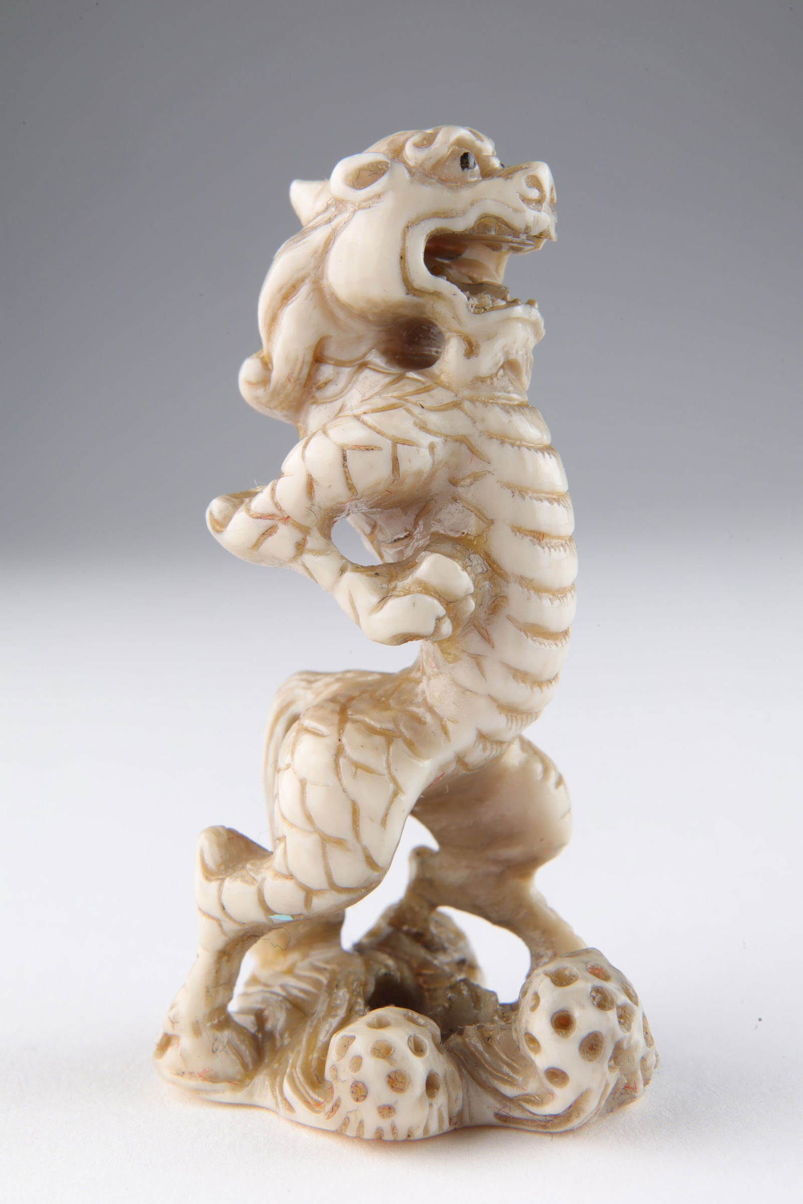 Signed Japanese Netsuke Carved Kirin Dragon (1 of 6)