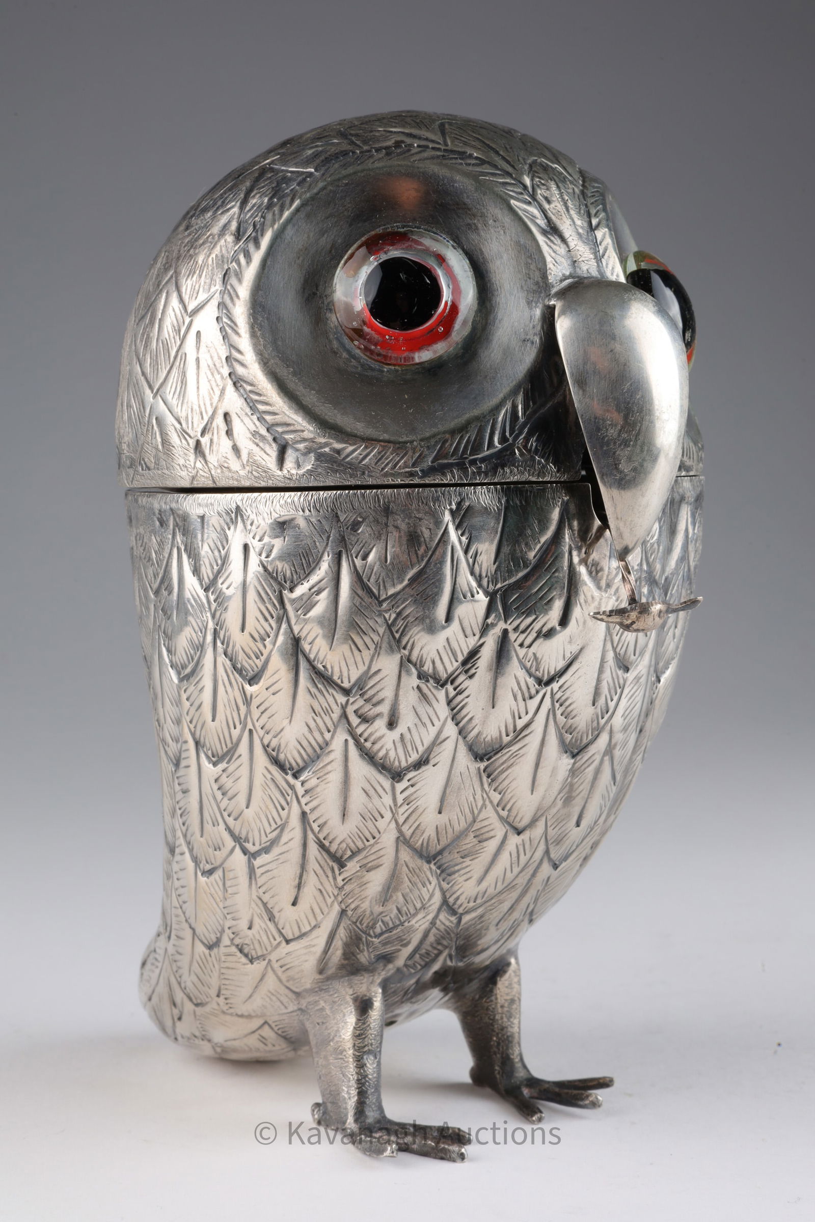 Rare Antique Silver Plated Owl Novelty Mustard Pot (1 of 6)