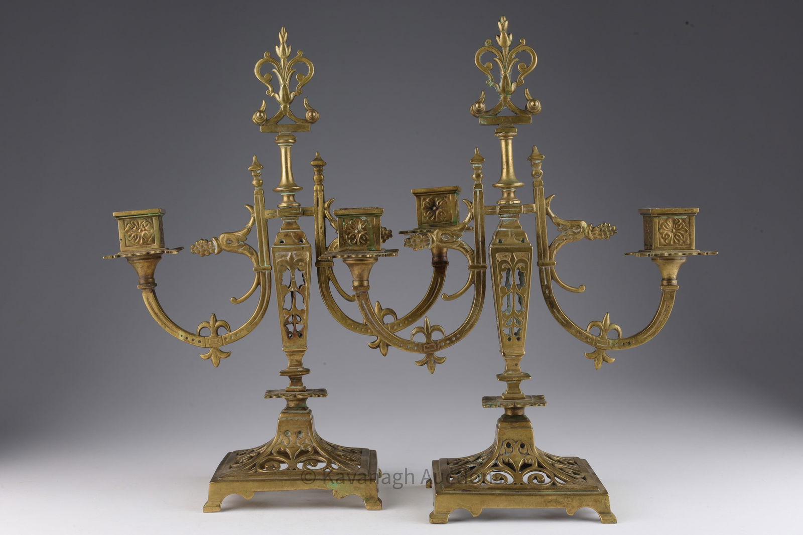 Pair Antique Aesthetic Movement Brass Candelabras (1 of 8)