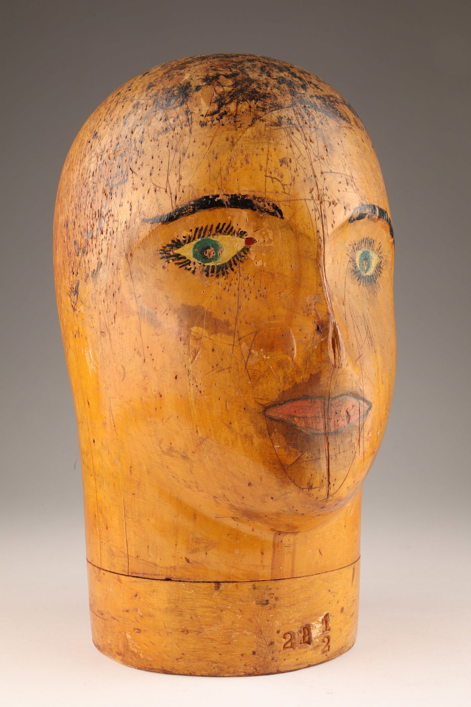 Vintage Millinery Wooden Hat Form Folk Art Face (1 of 8)