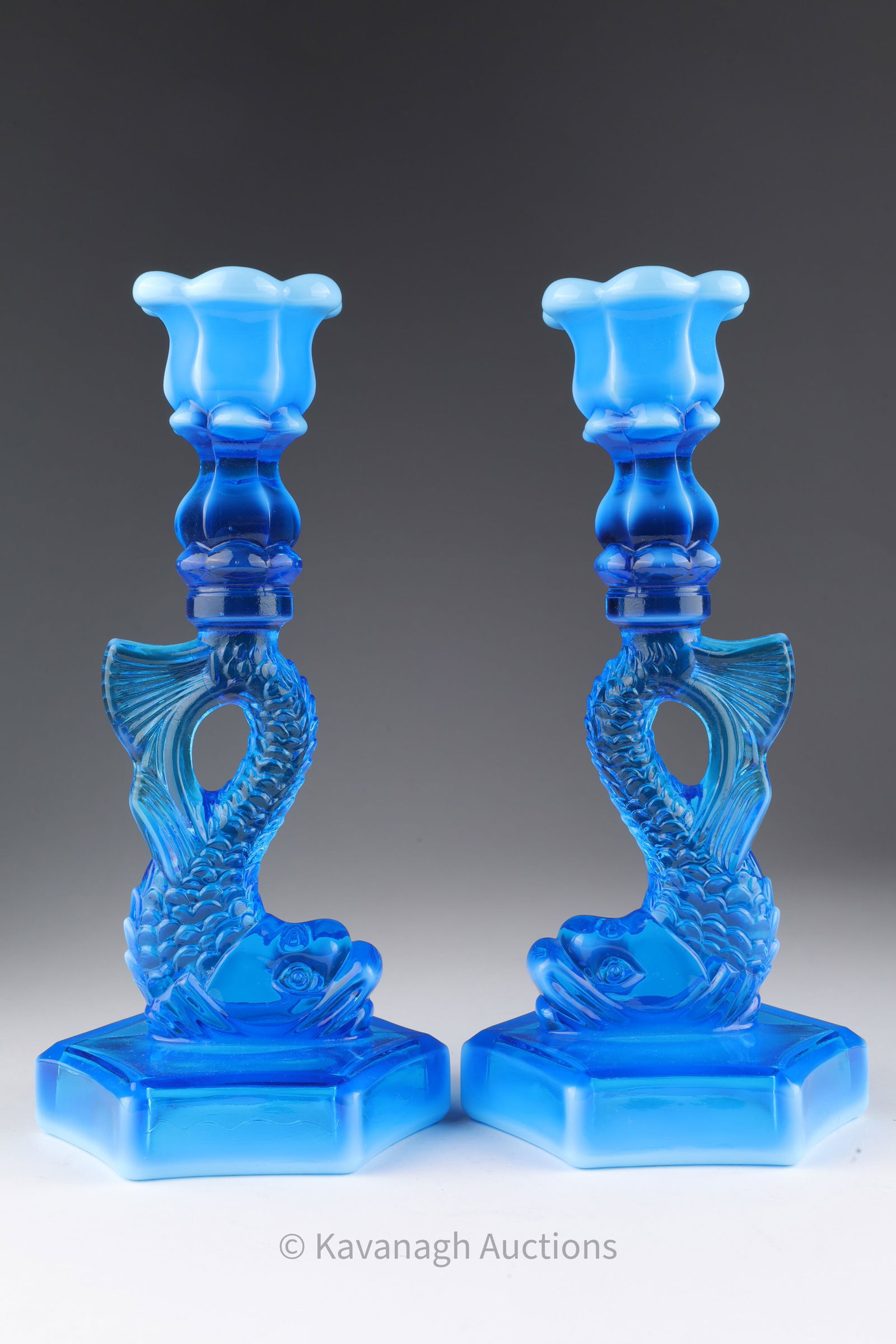 Westmoreland Turquoise Glass Dolphin Candlesticks (1 of 7)