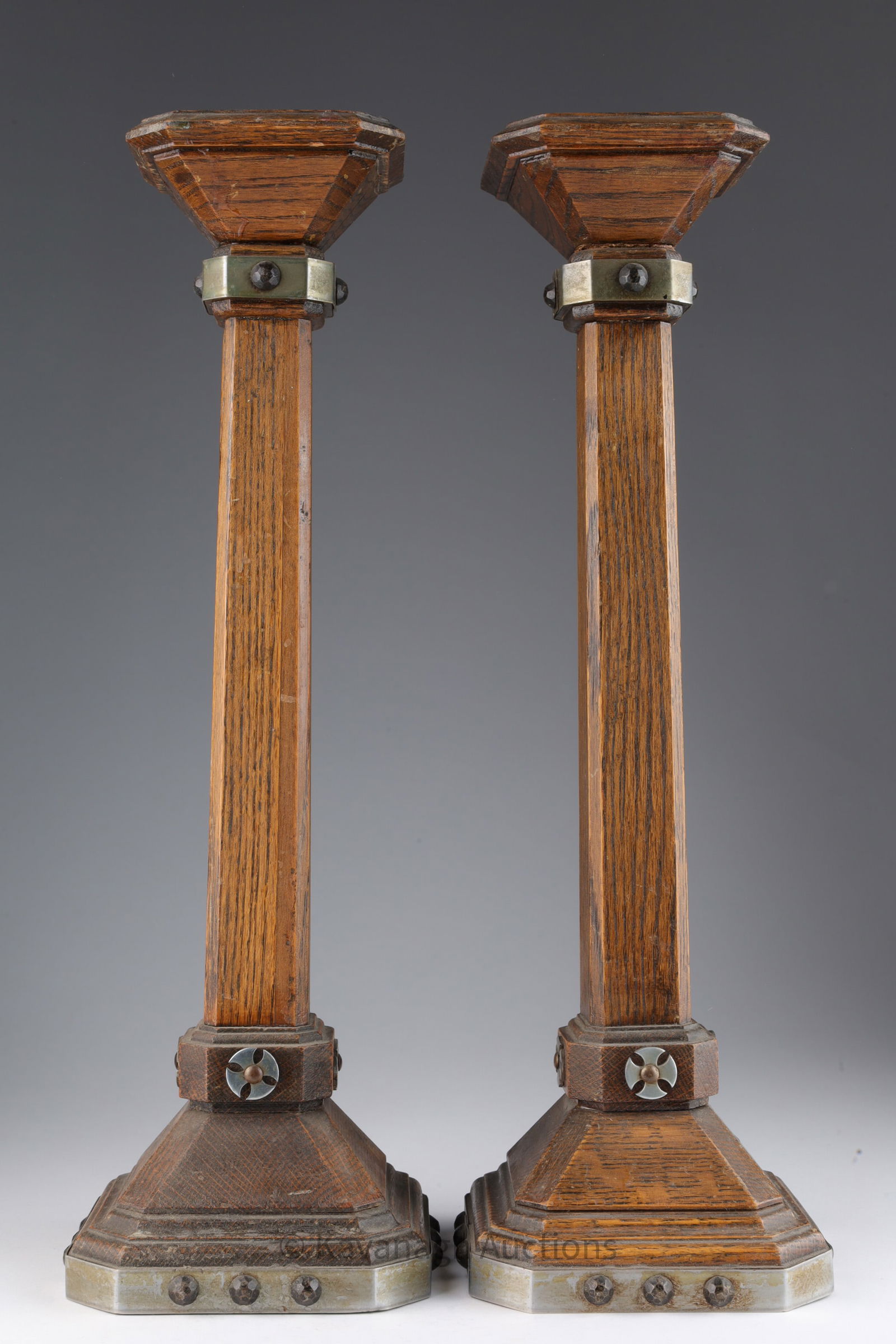 Riveted Oak Pedestal Mission Church Candlesticks (1 of 4)